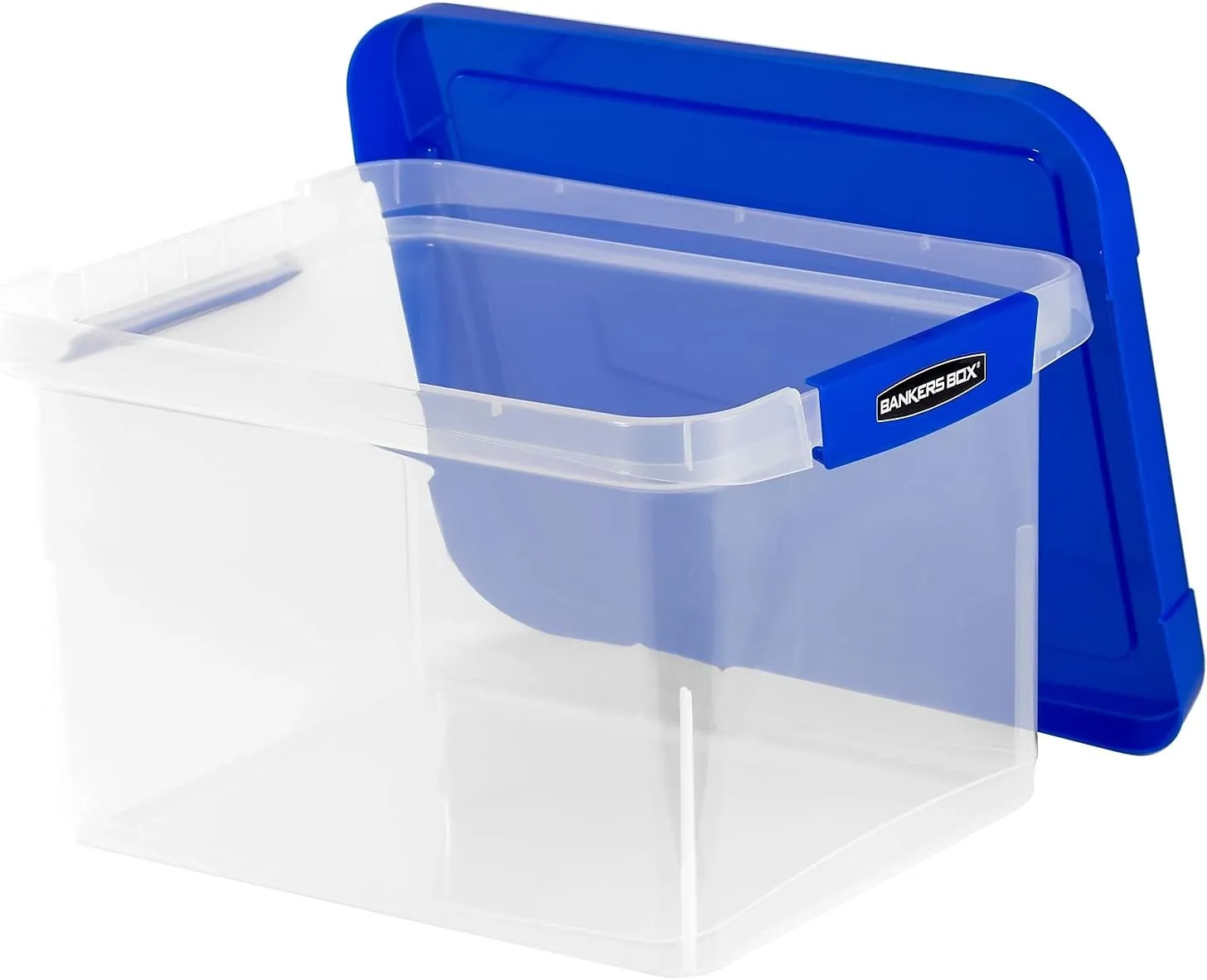 Bankers Box Heavy-Duty Portable File Box, Letter/Legal, Clear/Blue
