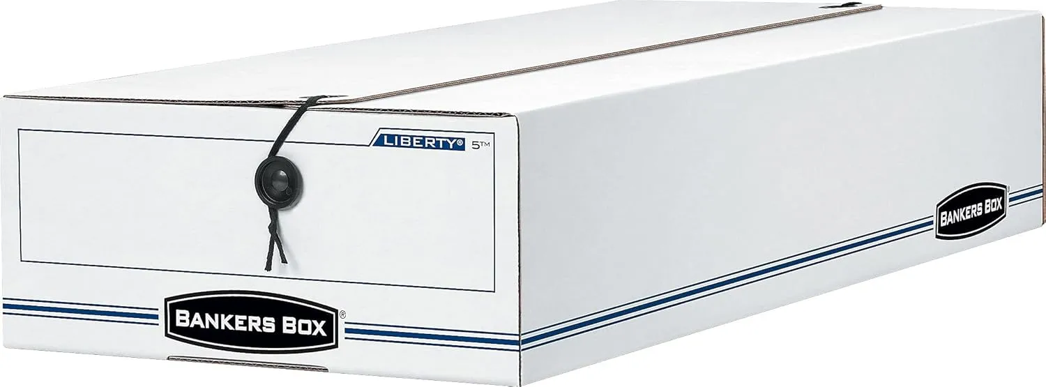 Bankers Box Liberty Corrugated Storage Boxes, 6 3/8in x 9in x 24in, White/Blue, Case Of 12
