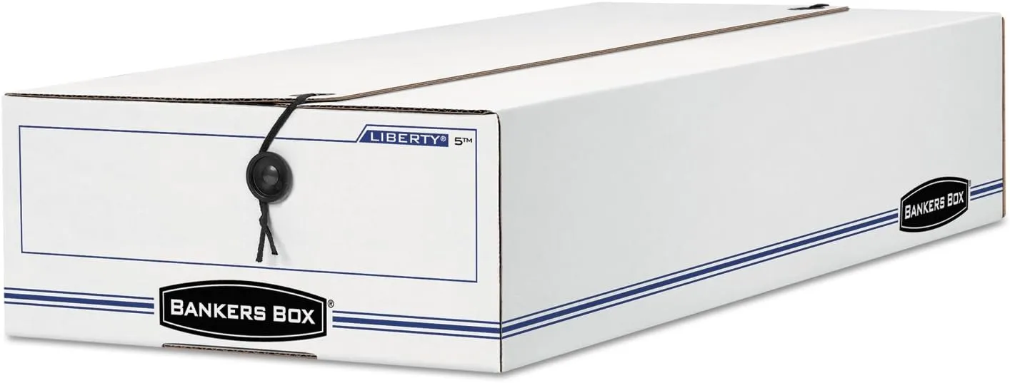Bankers Box Liberty Corrugated Storage Boxes, 6 3/8in x 9in x 24in, White/Blue, Case Of 12
