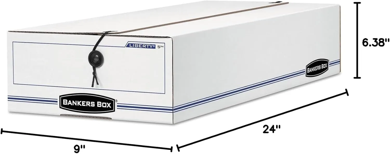 Bankers Box Liberty Corrugated Storage Boxes, 6 3/8in x 9in x 24in, White/Blue, Case Of 12