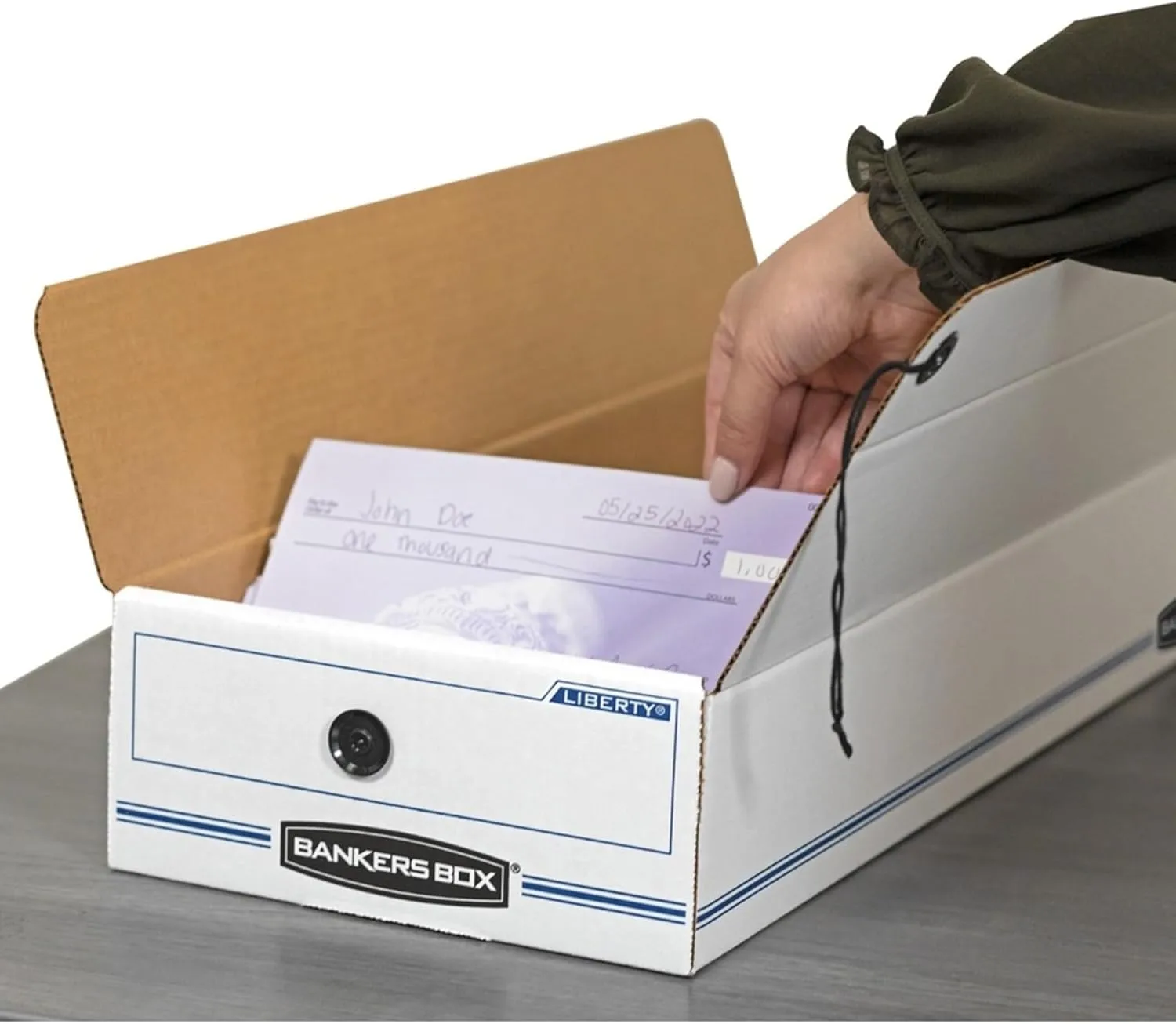 Bankers Box LIBERTY Check and Form Boxes, Standard Set-Up, String and Button, 4 1/4 x 6 x 23 1/4 Inches, Case of 12 (00003) 4.25" x 23.25" x 6"
