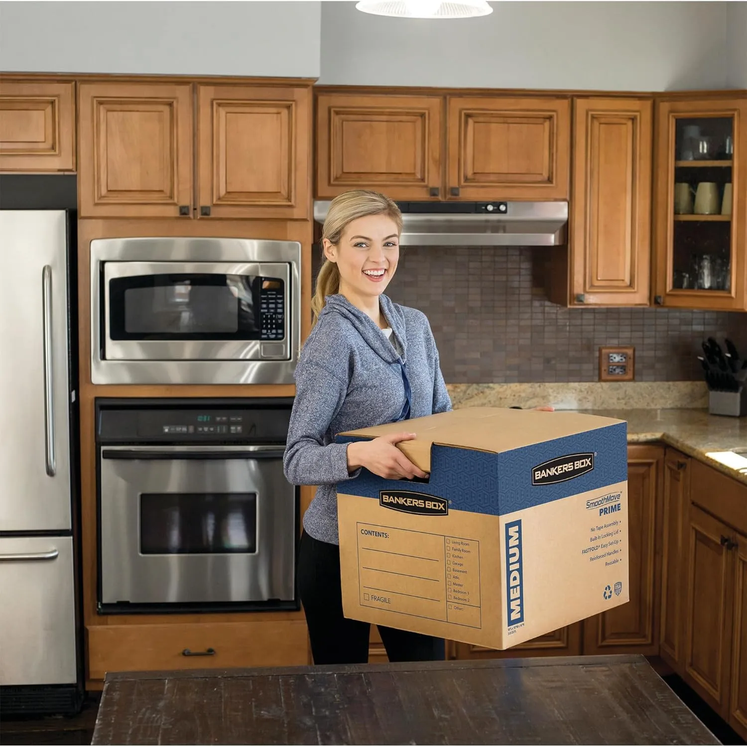 Bankers Box Medium Prime Moving Box 8 Pack, Reinforced Handles, Tape-Free Assembly, Attached Lid, 18-in x 15-in x 14-in (0062806) Medium 8 Pack