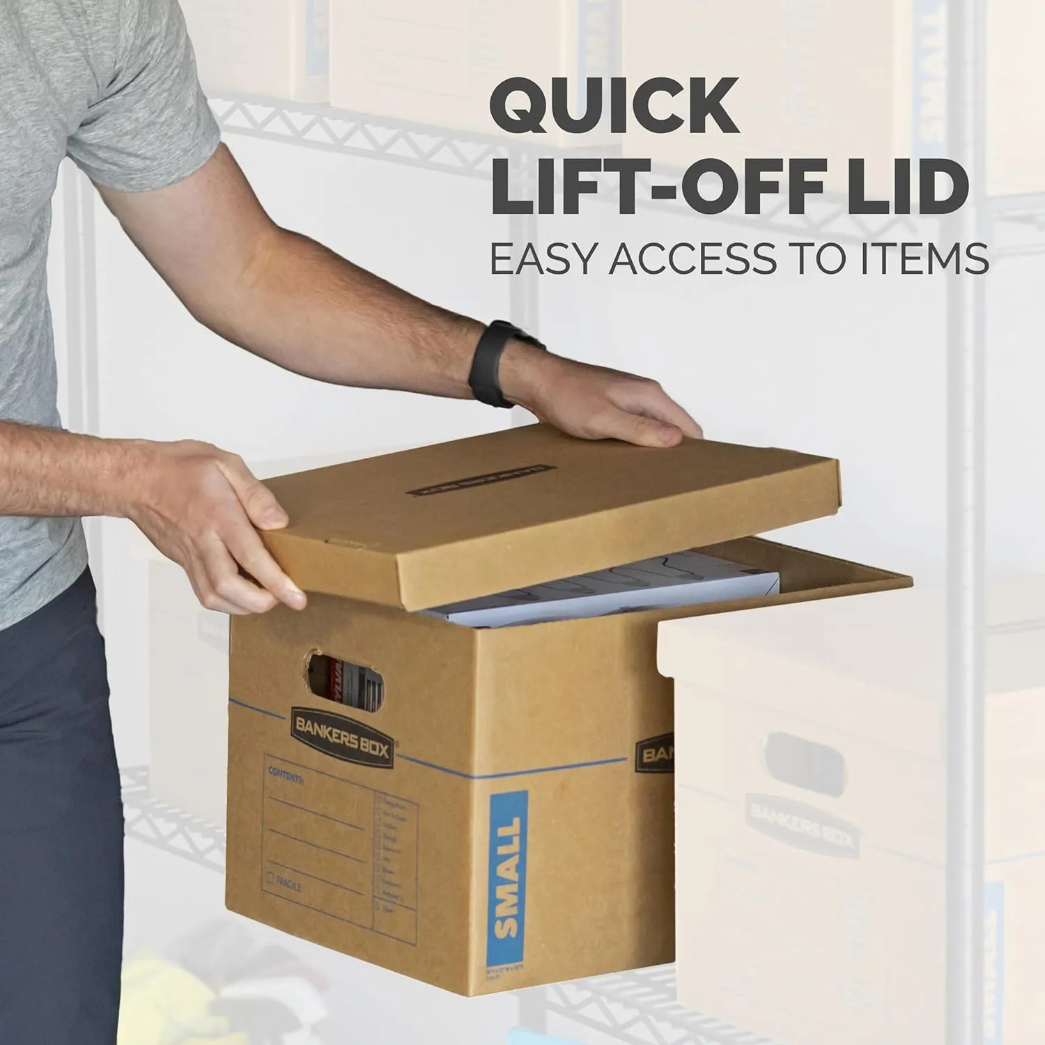 Bankers Box Medium Classic Moving Box 8 Pack, Reinforced Handles, Tape-Free Assembly, 19L x 15.5W x 14.5H