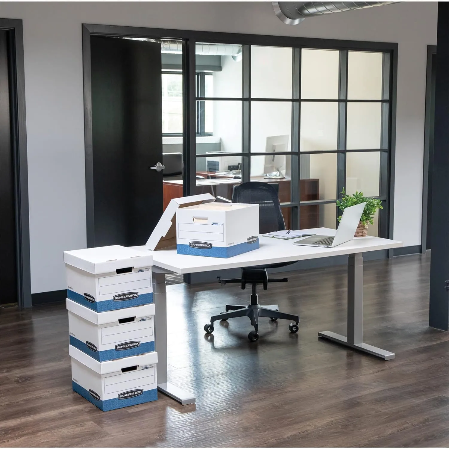 Bankers Box Presto Heavy-Duty File Storage Boxes, Letter, 12-Pack, 25.38 x 13 x 10.5 in, White/Blue
