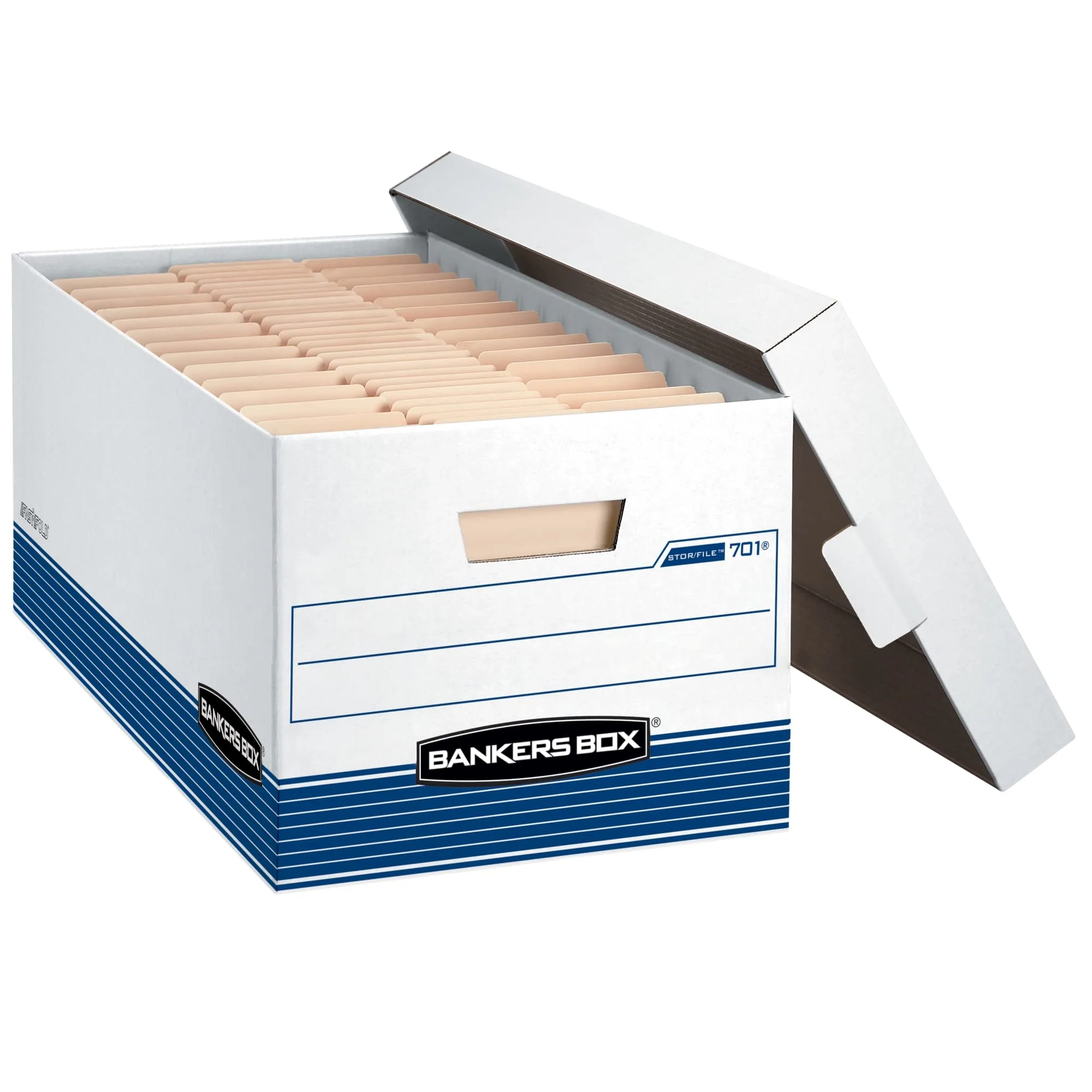 Bankers Box Stor/File Medium-Duty Storage Boxes, Letter Size, 24 x 12 x 10, White/Blue, Case of 4