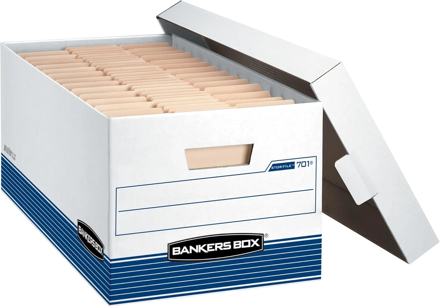 Bankers Box Stor/File Medium-Duty Storage Boxes, Letter Size, 24 x 12 x 10, White/Blue, Case of 4