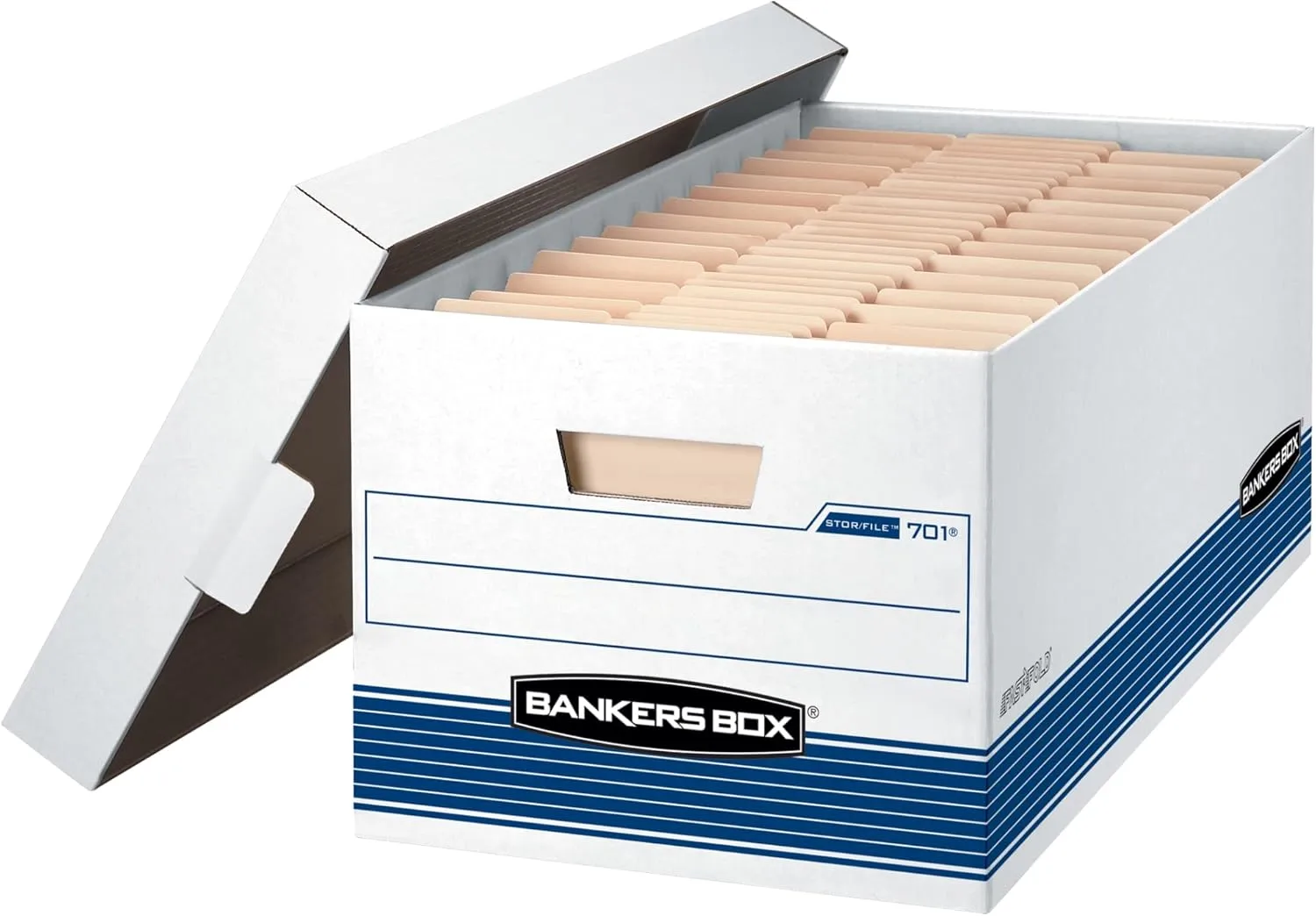Bankers Box Stor/File Medium-Duty Storage Boxes, Letter Size, 24 x 12 x 10, White/Blue, Case of 4