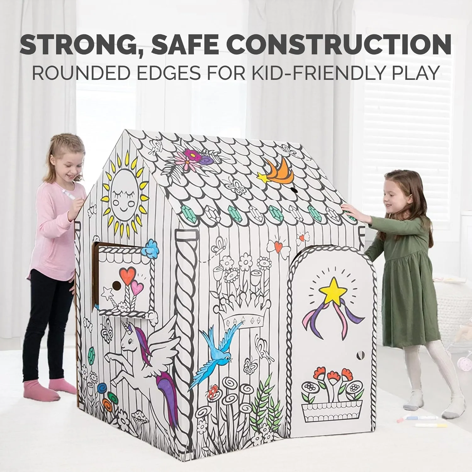 Bankers Box at Play Color in Unicorn Playhouse, Cardboard Playhouse and Life Size Craft Activity for Kids and Families