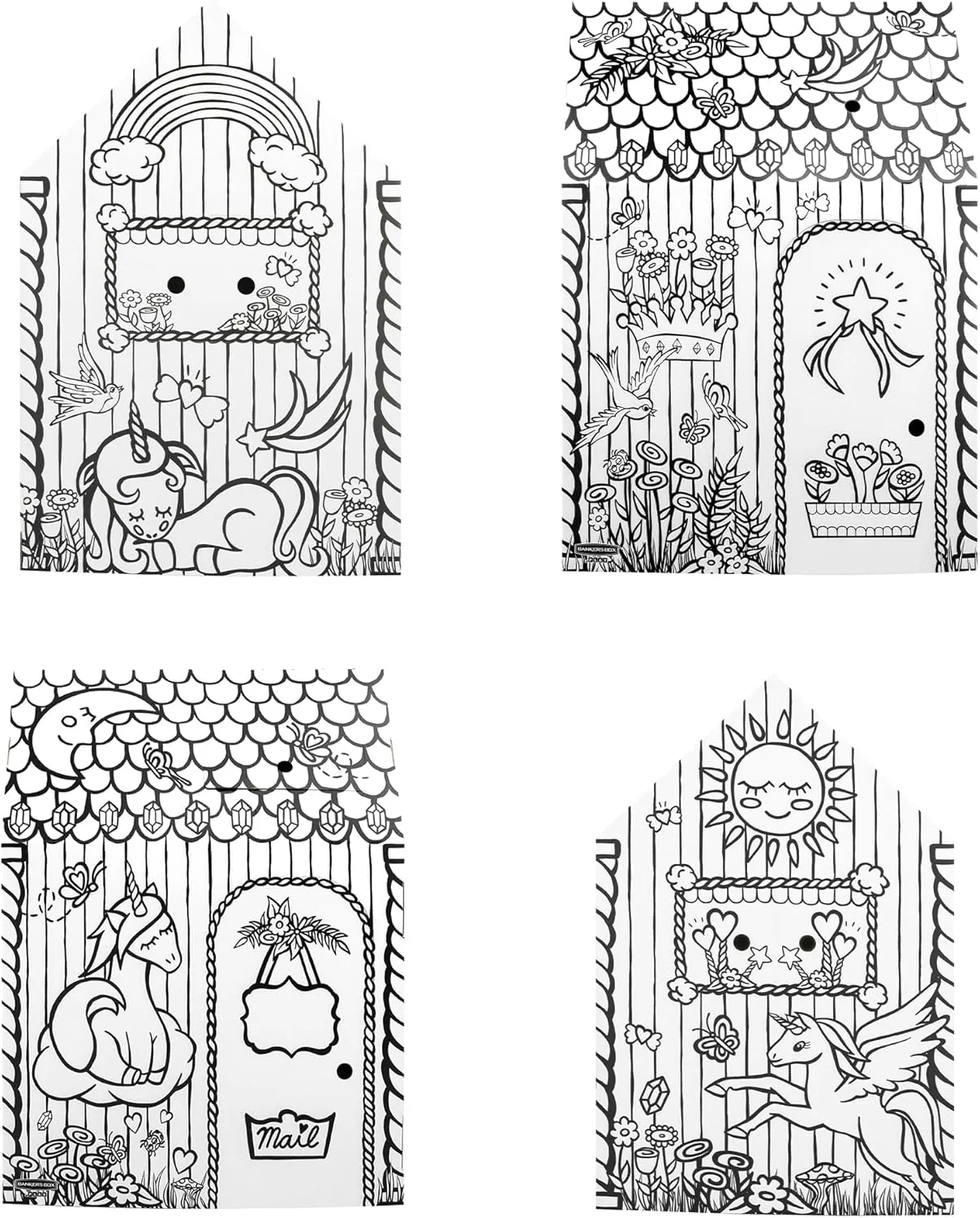 Bankers Box at Play Color in Unicorn Playhouse, Cardboard Playhouse and Life Size Craft Activity for Kids and Families