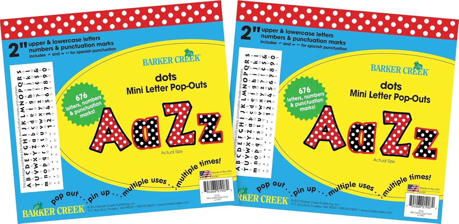 Barker Creek 2" Letter Pop-Outs 2-Pack, Dots, Jazz Up Your Bulletin Boards with These Colorful Letters