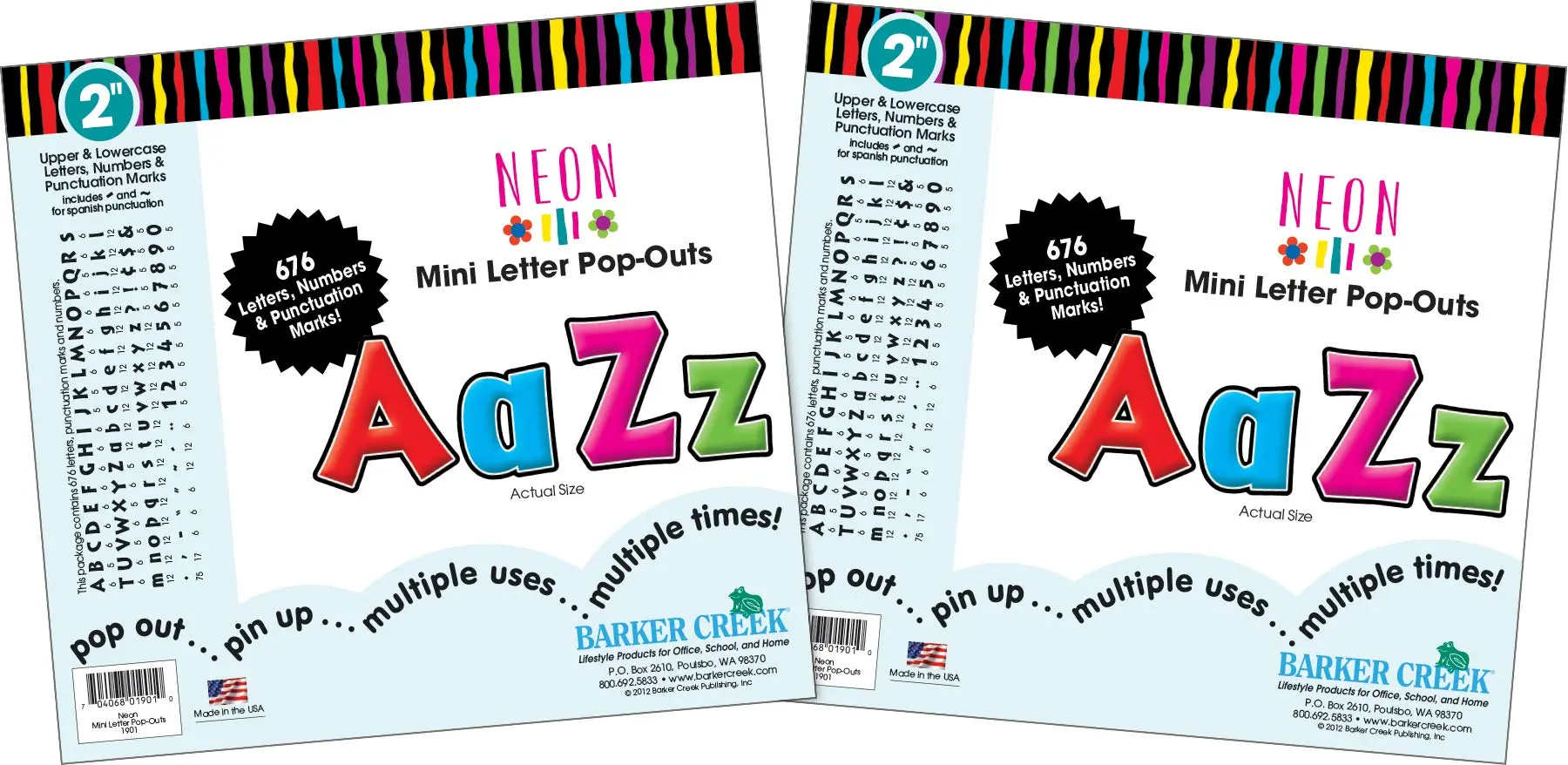Barker Creek 2" Letter Pop-Outs 2-Pack, Neon, Jazz Up Your Bulletin Boards with These Colorful Letters