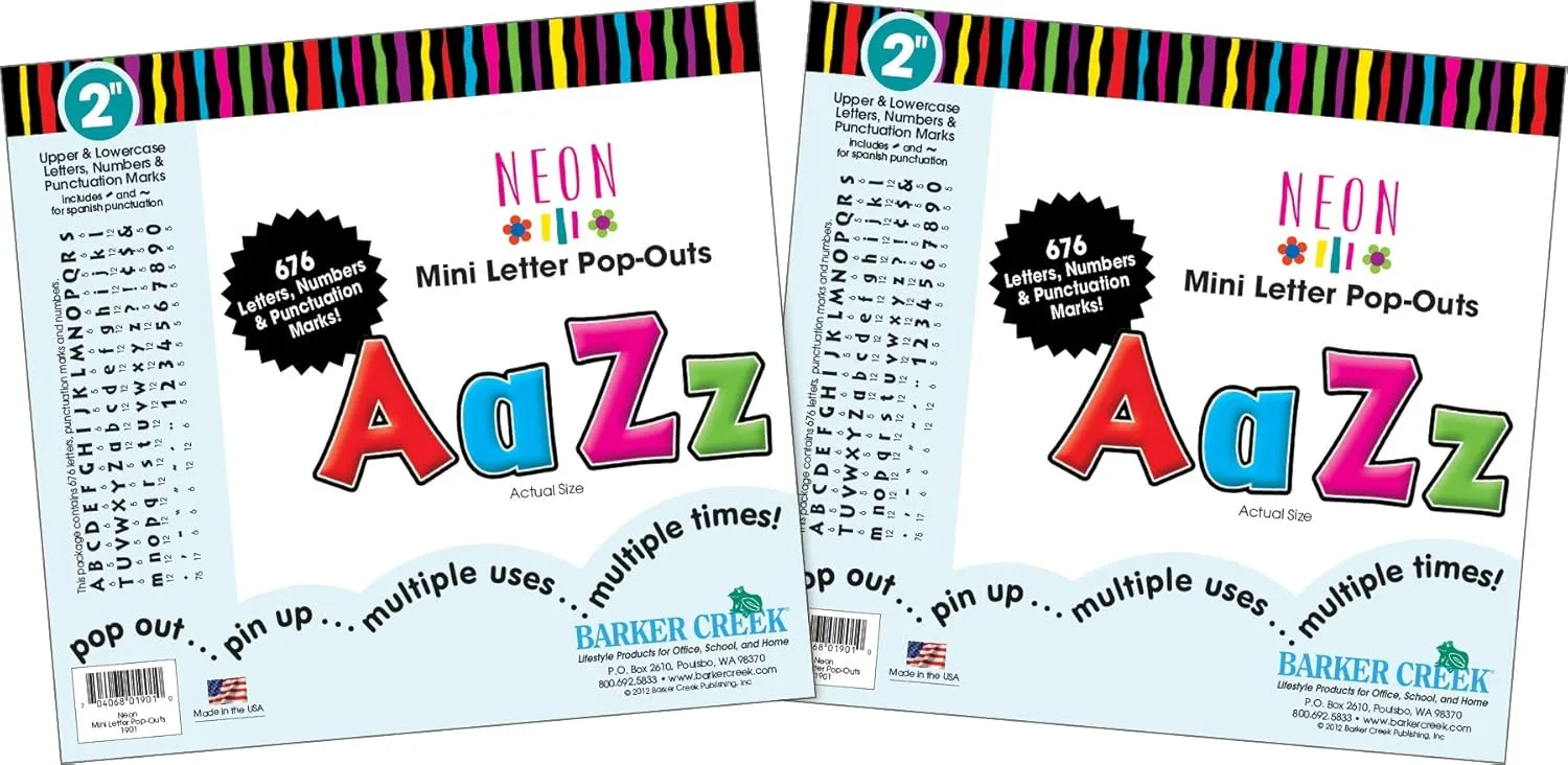 Barker Creek 2" Letter Pop-Outs 2-Pack, Neon, Jazz Up Your Bulletin Boards with These Colorful Letters