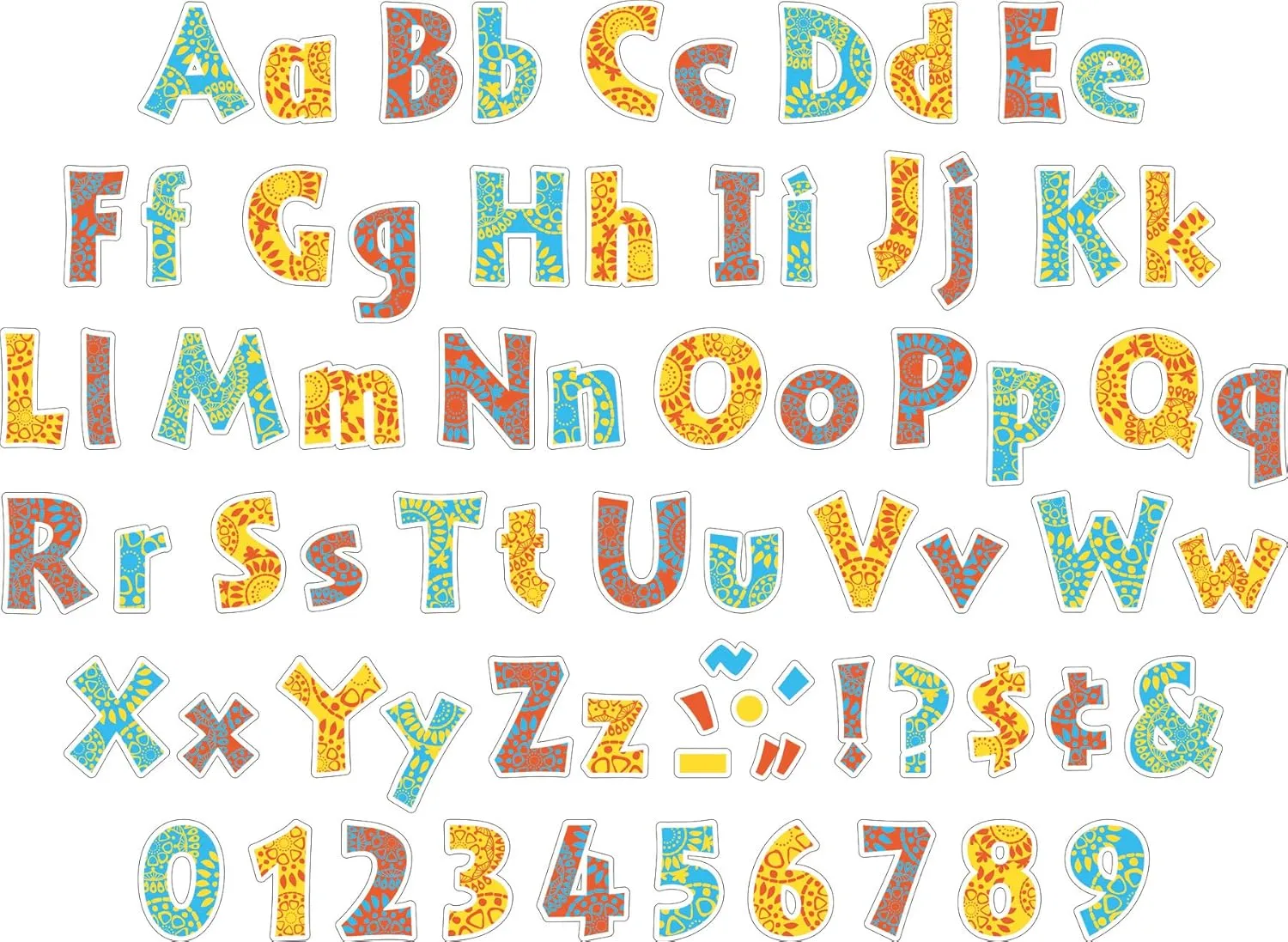 Barker Creek 255-Piece Moroccan Letter Pop-Outs, Multicolor 4” Letters, Numbers & Punctuation Marks, for Classrooms, Offices