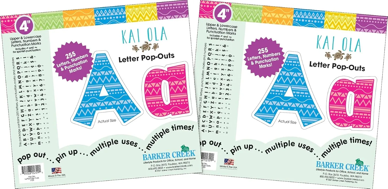 BARKER CREEK 4" Letter Pop-Outs 2-Pack, Kai Ola, Jazz Up Your Bulletin Boards with These Colorful Letters