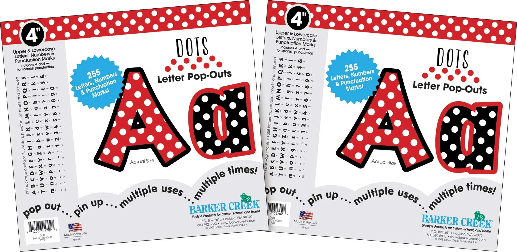 Barker Creek 4" Letter Pop-Outs 2-Pack, Dots, Jazz Up Your Bulletin Boards with These Colorful Letters