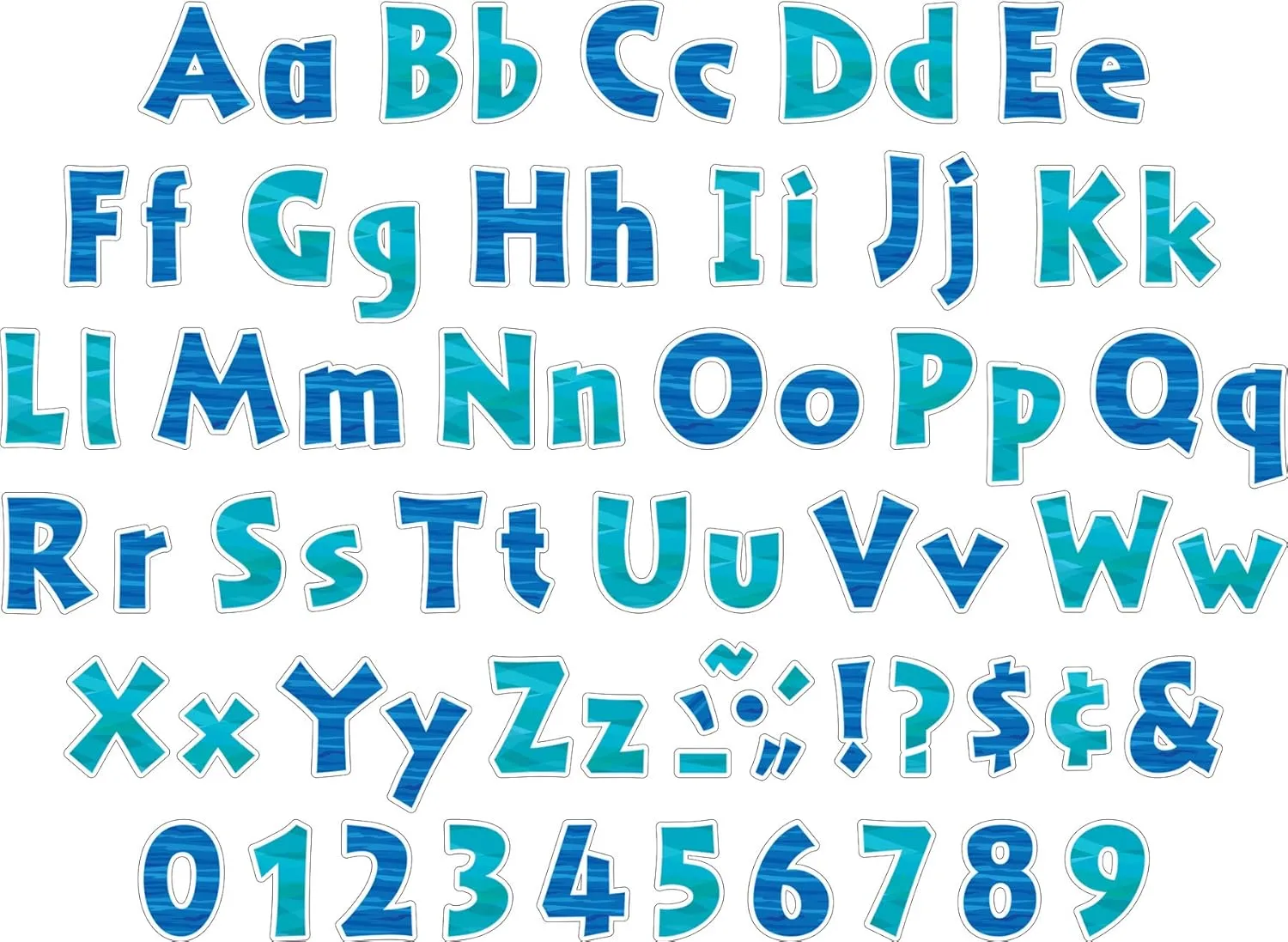 Barker Creek Letter Pop-Out Set of 2, 4" Kai Ola and Sea & Sky, Mixed-Design, 255 Upper and Lowercase Letters
