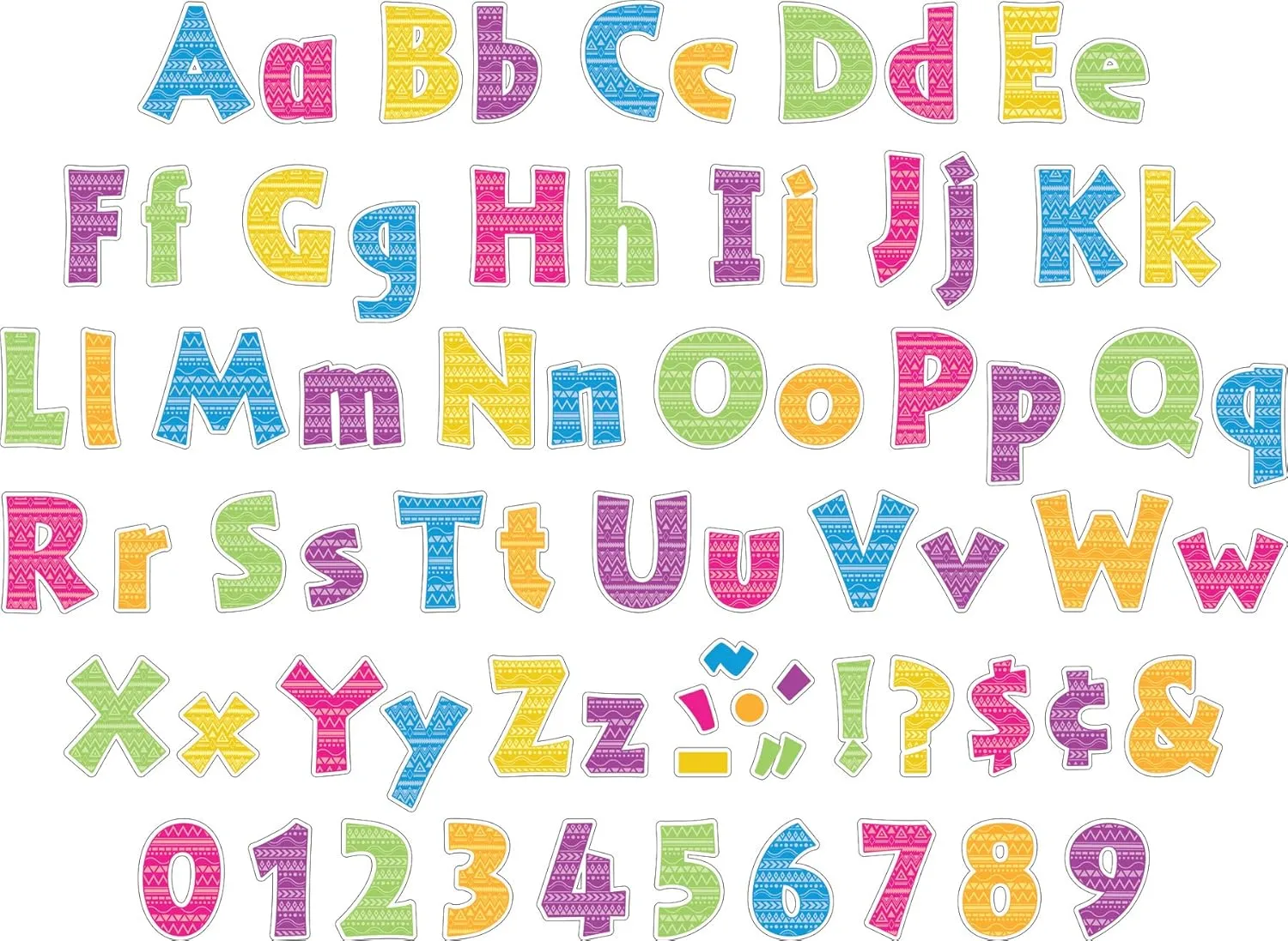 Barker Creek Letter Pop-Out Set of 2, 4" Kai Ola and Sea & Sky, Mixed-Design, 255 Upper and Lowercase Letters