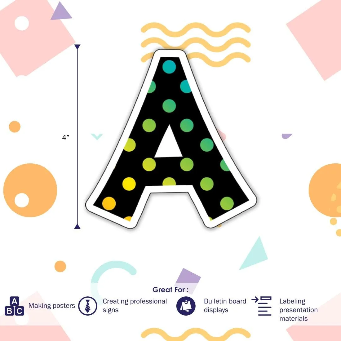 Barker Creek Letter Pop-Outs, 4" Over The Rainbow, Multicolor Designer Letters for Bulletin Boards, Breakrooms