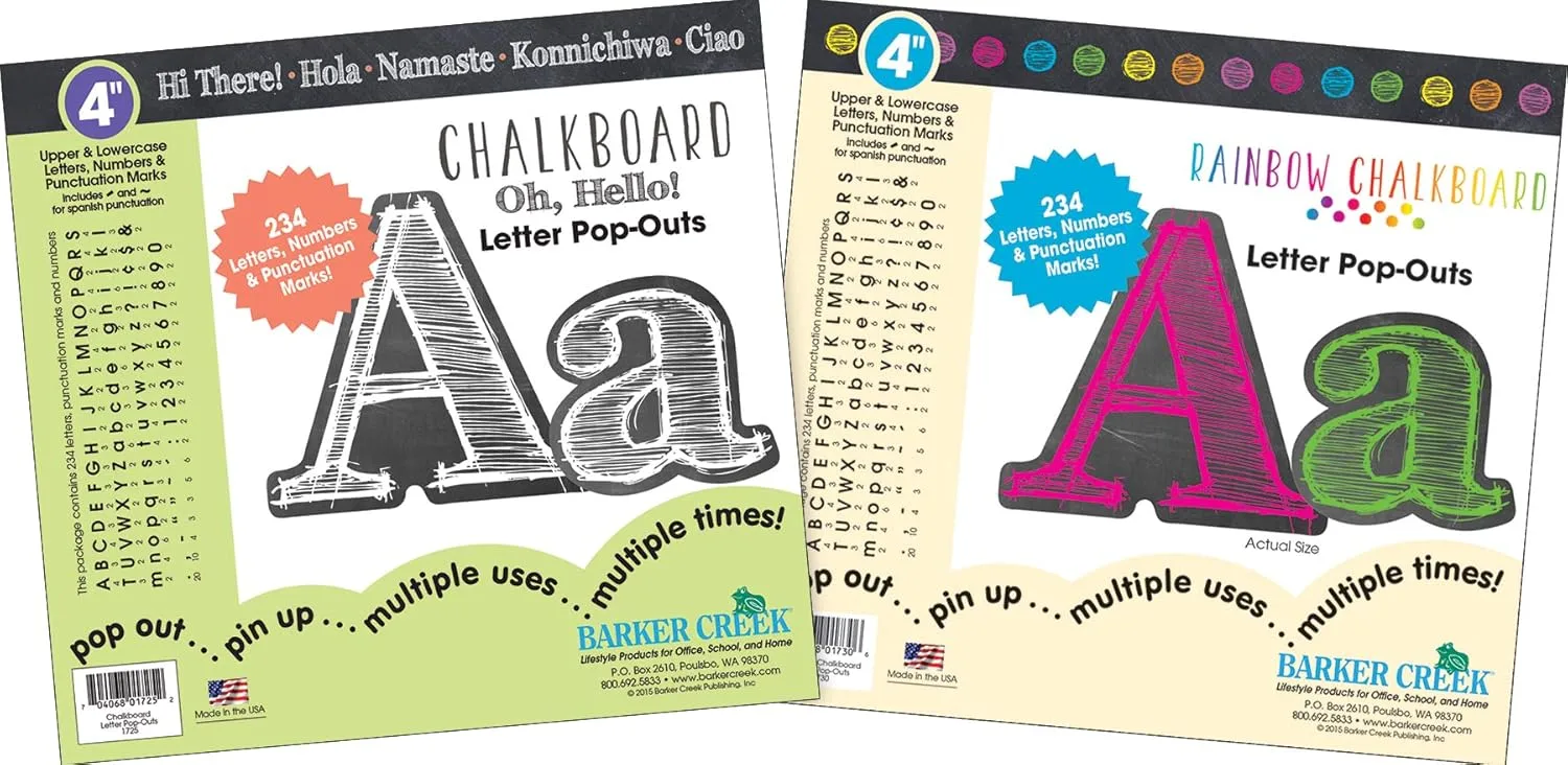 Barker Creek 468-Piece Chalk Letter Pop-Out Set, Includes Two Packages of Letters