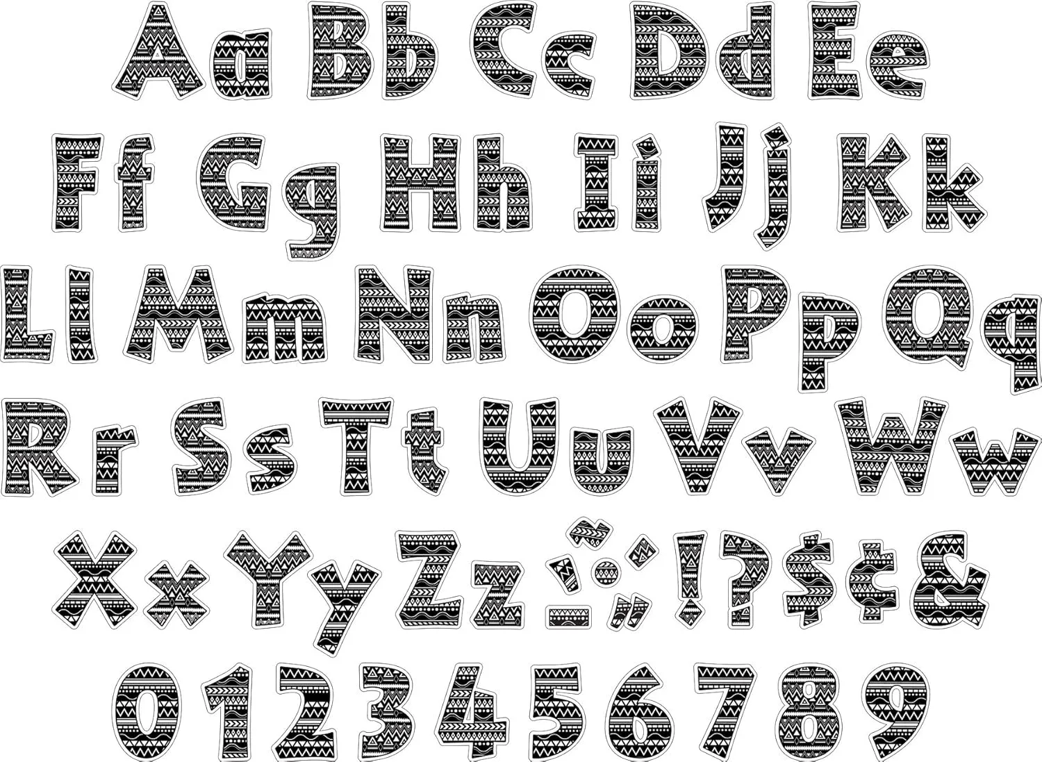 Barker Creek Letter Pop-Out Set of 2, 4" Kai Ola & 4" Boho Chic, Mixed-Design, 510 Characters Total (3851)