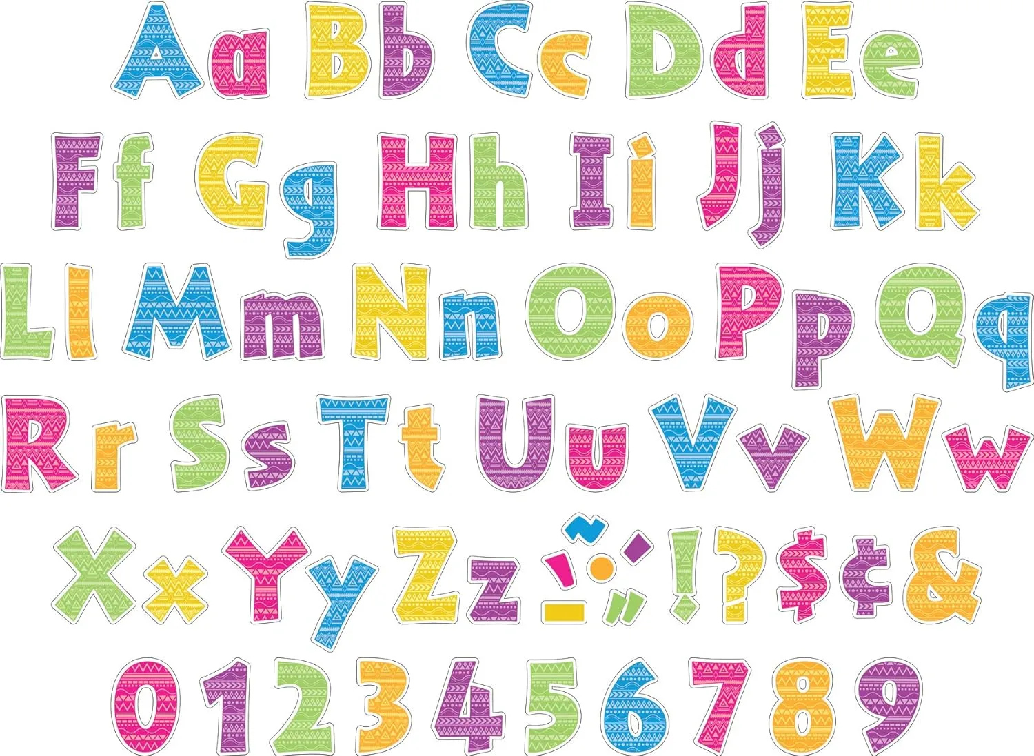 Barker Creek Letter Pop-Out Set of 2, 4" Kai Ola & 4" Boho Chic, Mixed-Design, 510 Characters Total (3851)