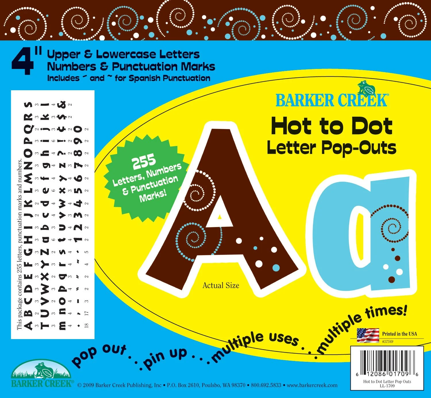 Barker Creek Letter Pop-Outs, 4" Hot to Dot, Multicolor Designer Letters for Bulletin Boards, Breakrooms, Reception Areas