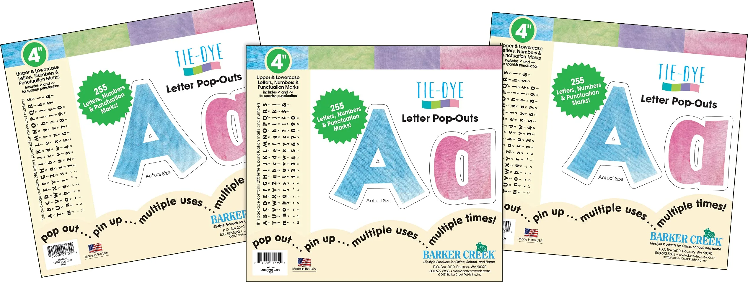 Barker Creek 4" Letter Pop-Outs 3-Pack, 765 Upper & Lowercase Letters, Numbers & Punctuation