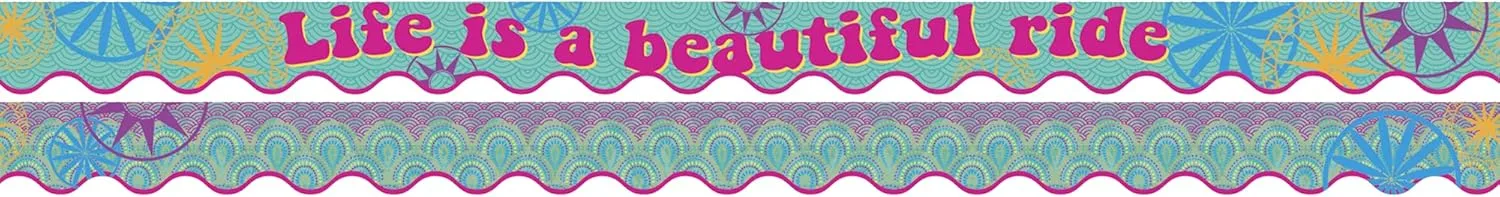 BARKER CREEK Double-Sided Scalloped Border with Inspirational Quote, Bohemian, for Bulletin Boards, Reception Areas, Halls