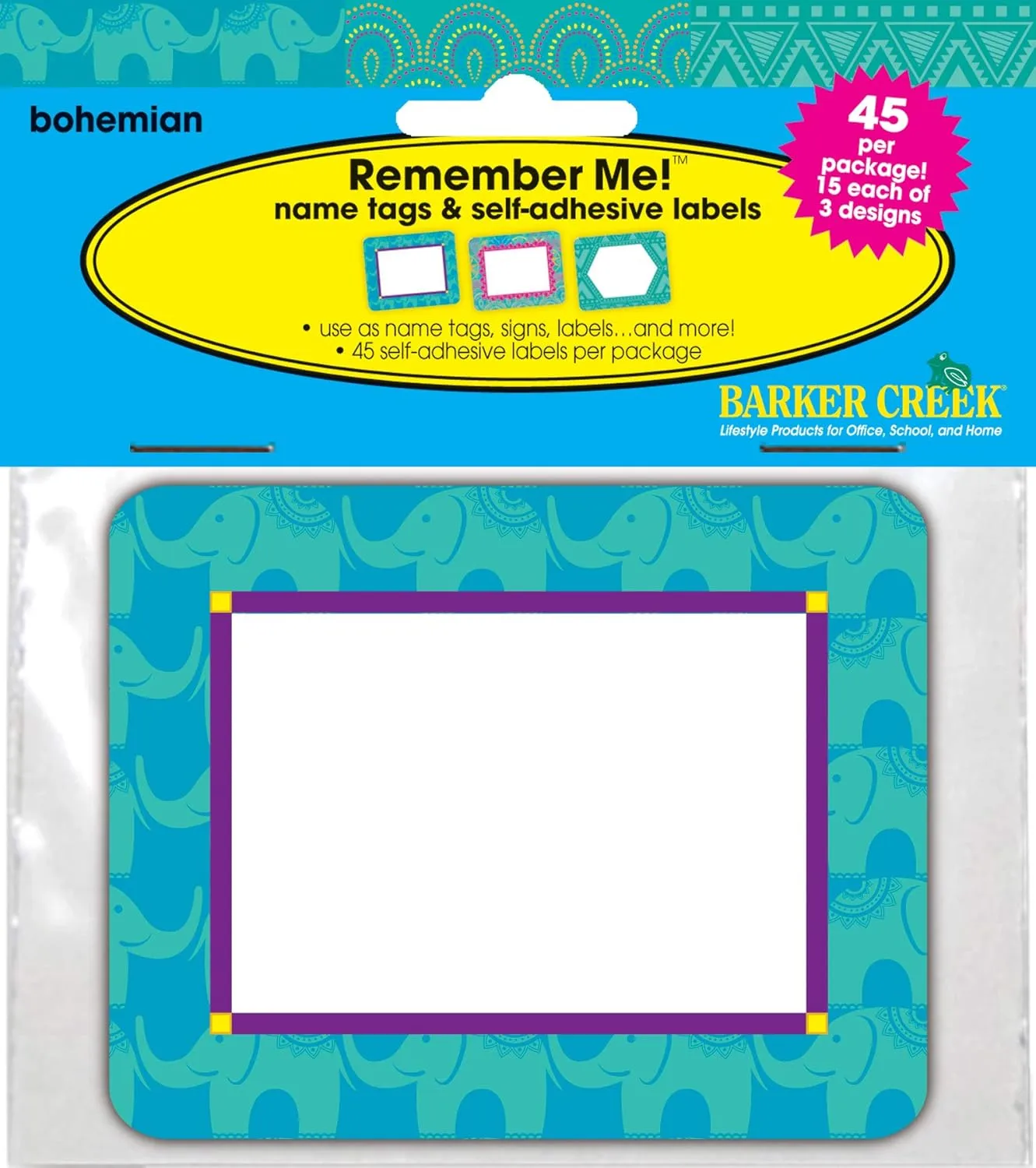 Barker Creek Name Badges & Self-Adhesive Labels, Bohemian, Multi-Design, Multi-Purpose Name Tags, Gift Tags