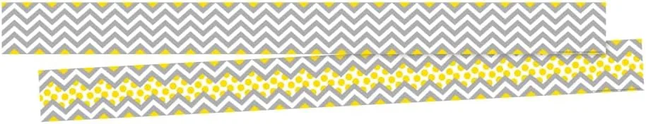 Barker Creek Double-Sided Border 2-Pack, Gray & Yellow Chevron , Decorate Galore with 70' of Border