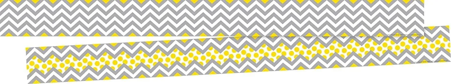 Barker Creek Double-Sided Border 2-Pack, Gray & Yellow Chevron , Decorate Galore with 70' of Border