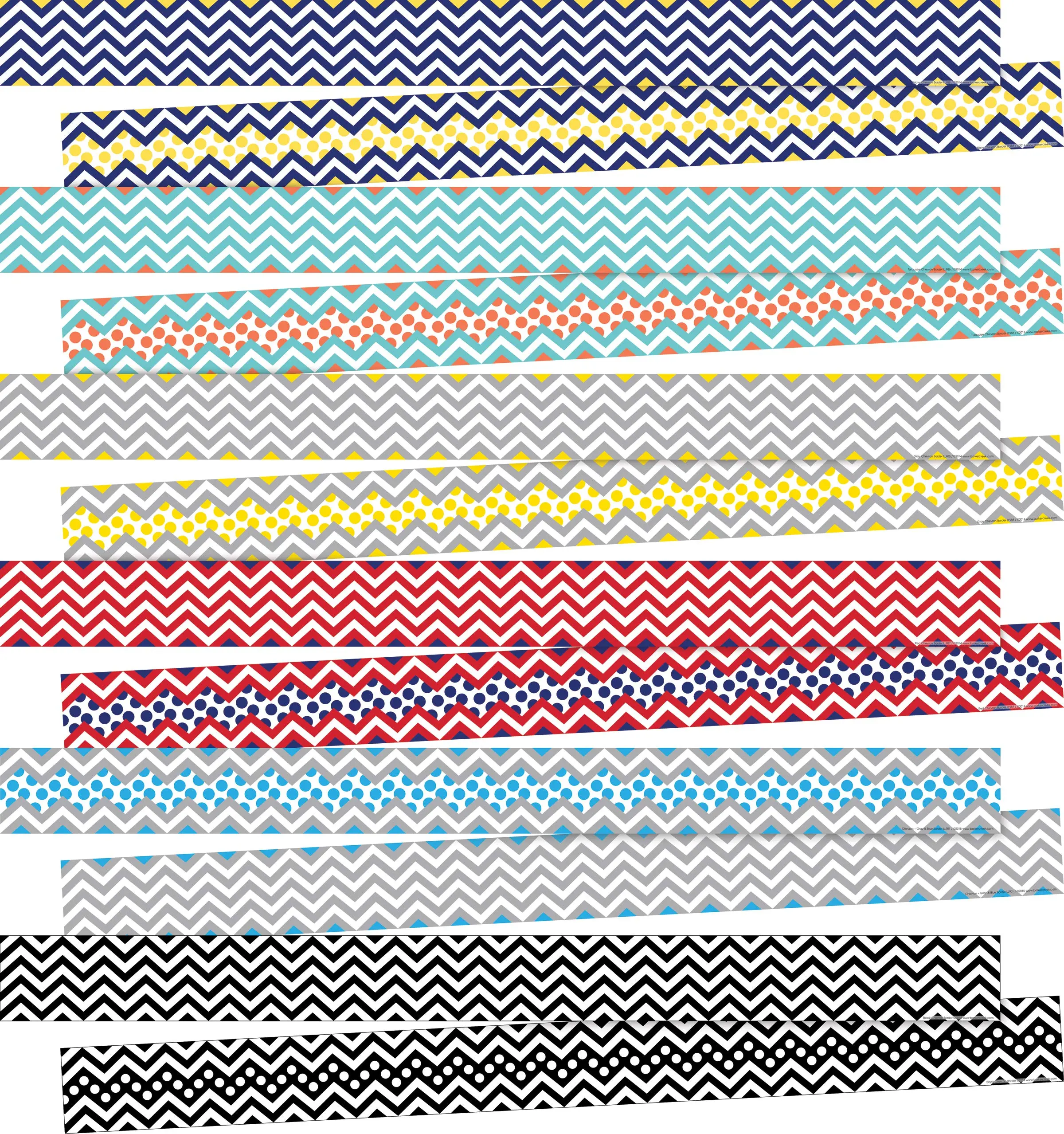 Barker Creek Double-Sided Border 6-Pack, Chevron, Multi-Design, 35' Each of 6 Colorful Sets of Double-Sided Border