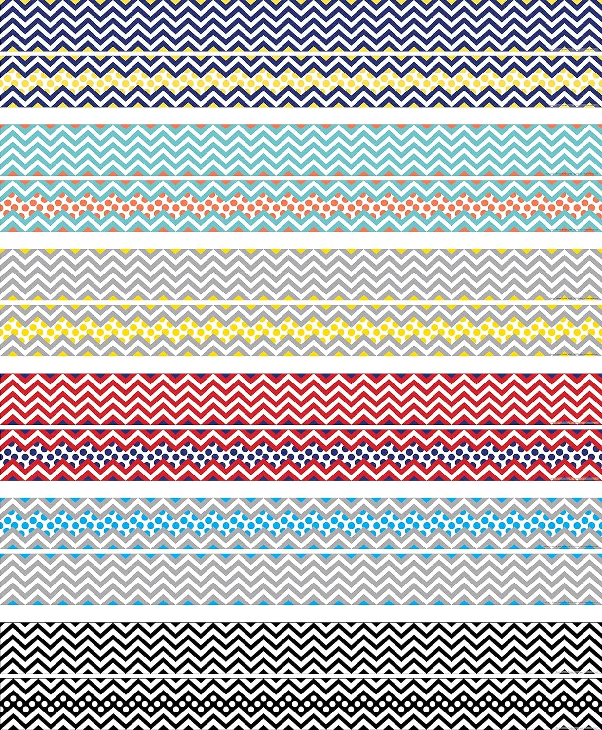 Barker Creek Double-Sided Border 6-Pack, Chevron, Multi-Design, 35' Each of 6 Colorful Sets of Double-Sided Border