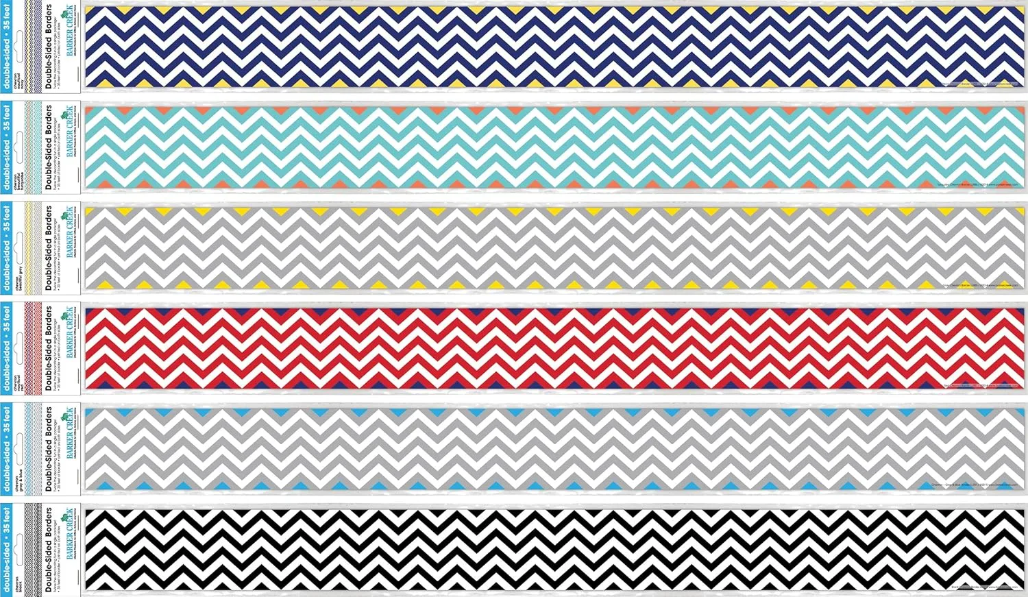Barker Creek Double-Sided Border 6-Pack, Chevron, Multi-Design, 35' Each of 6 Colorful Sets of Double-Sided Border