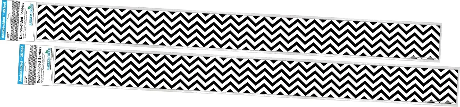 Barker Creek Double-Sided Border 2-Pack, Black Chevron, Decorate Galore with 70' of Border