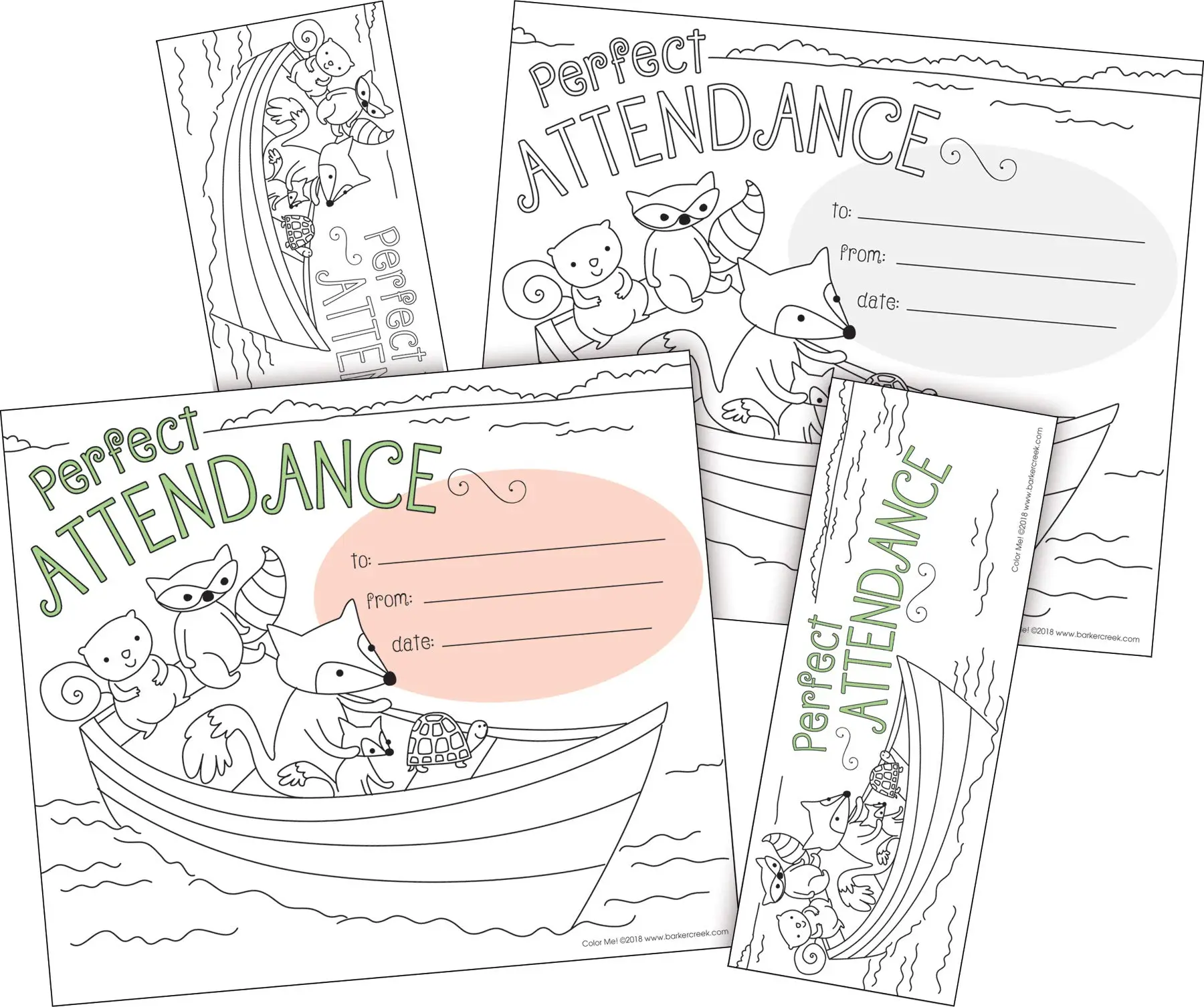 BARKER CREEK Recognition Awards and Bookmarks, Color Me Attendance, Awards are 6-3/8" x 5-1/2"