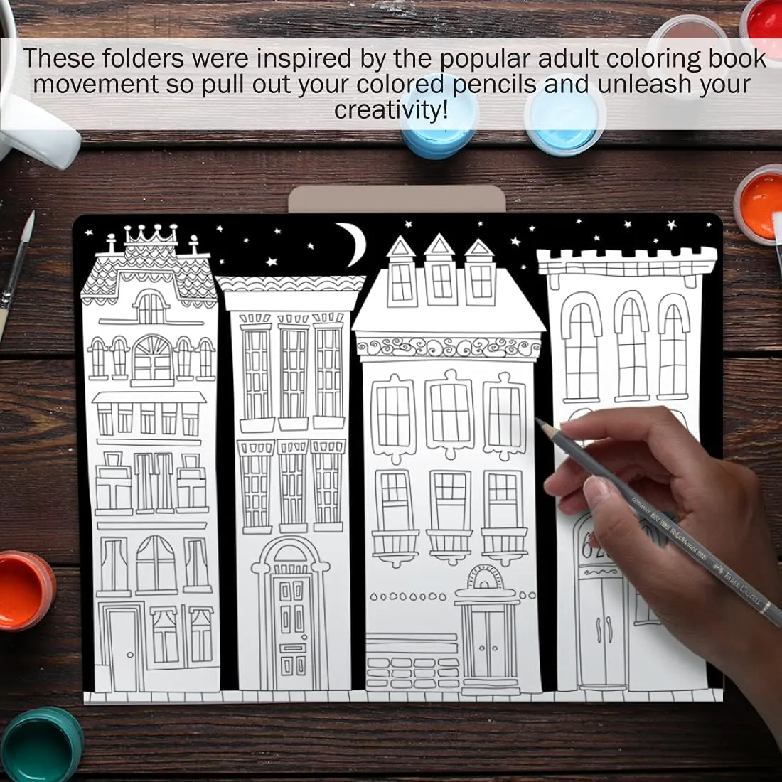 Barker Creek Designer File Folders Set of 12, Color Me! Cityscapes, Multi-Design, Adult Coloring Book Style, Letter Size