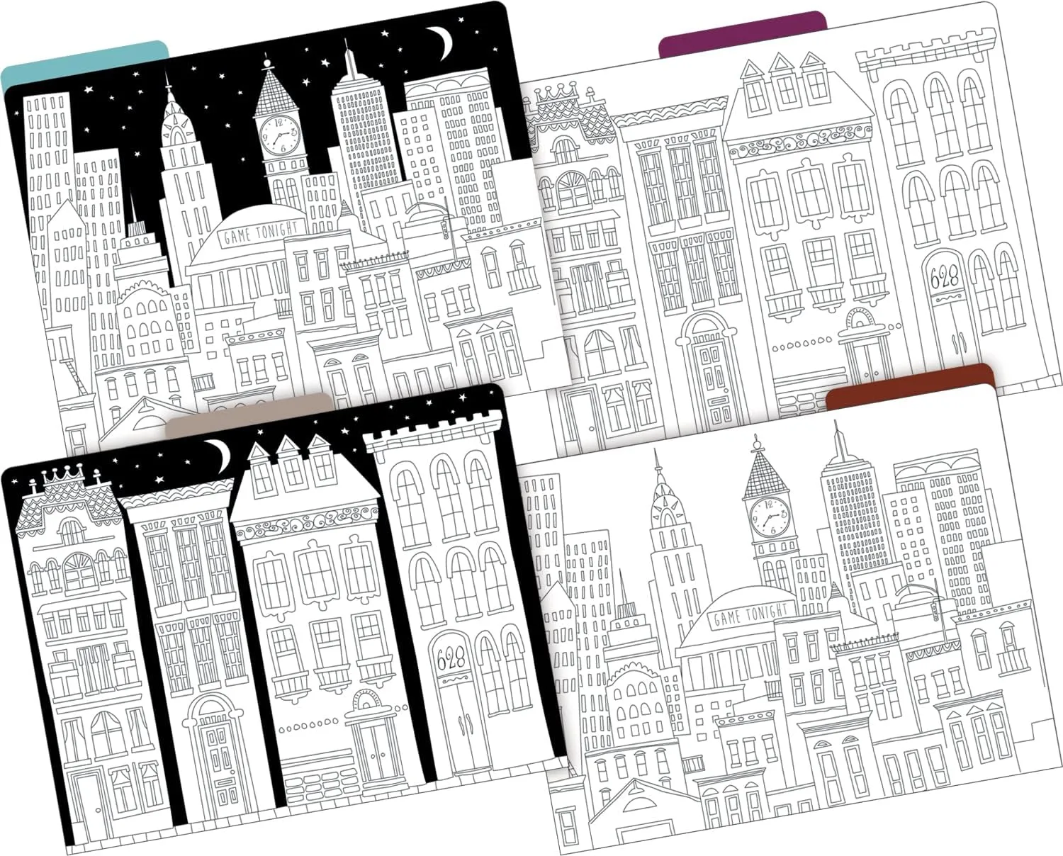 Barker Creek Designer File Folders Set of 36, Color Me! Cityscapes, Multi-Design Set, Adult Coloring Book Style