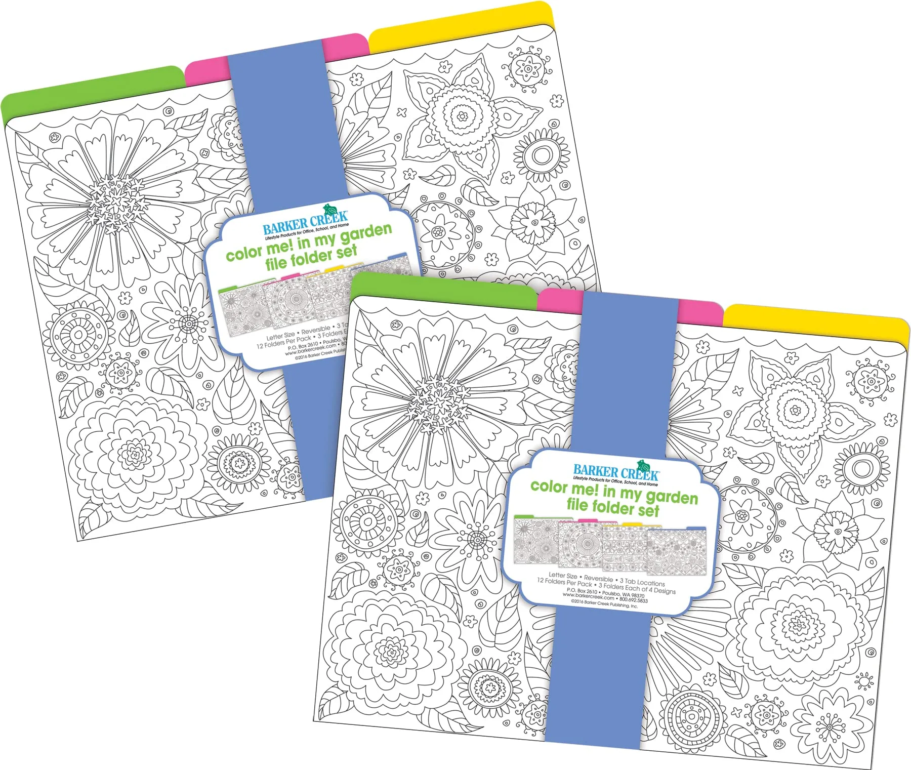 Barker Creek Designer File Folders Set of 24, Color Me! in My Garden, Multi-Design Set, Adult Coloring Book Style
