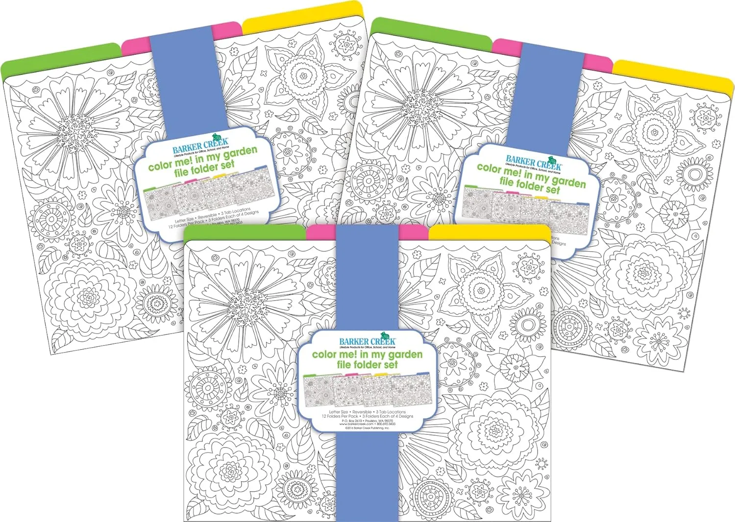 Barker Creek Designer File Folders Set of 36, Color Me! in My Garden, Multi-Design Set, Letter-Size, 1/3 Cut Tabs