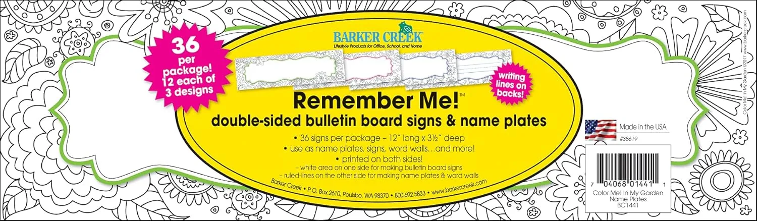 BARKER CREEK Double-Sided Desk Nameplates & Bulletin Board Signs, Color Me In My Garden, Multi-Purpose Desk Nameplates