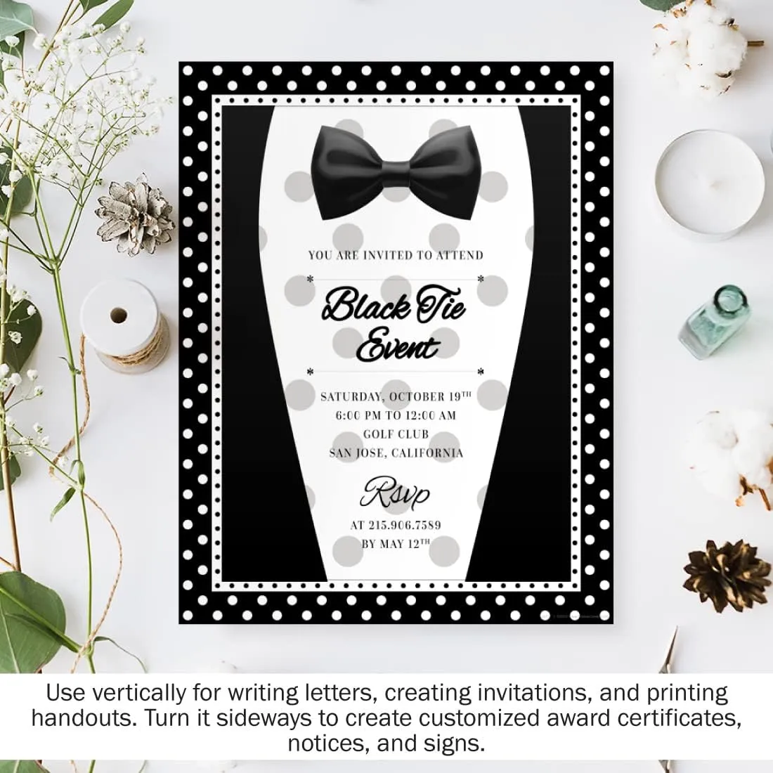 Barker Creek Designer Computer Paper, Black And White Dots, 8.5” x 11”, Decorative Printer Paper, Stationery