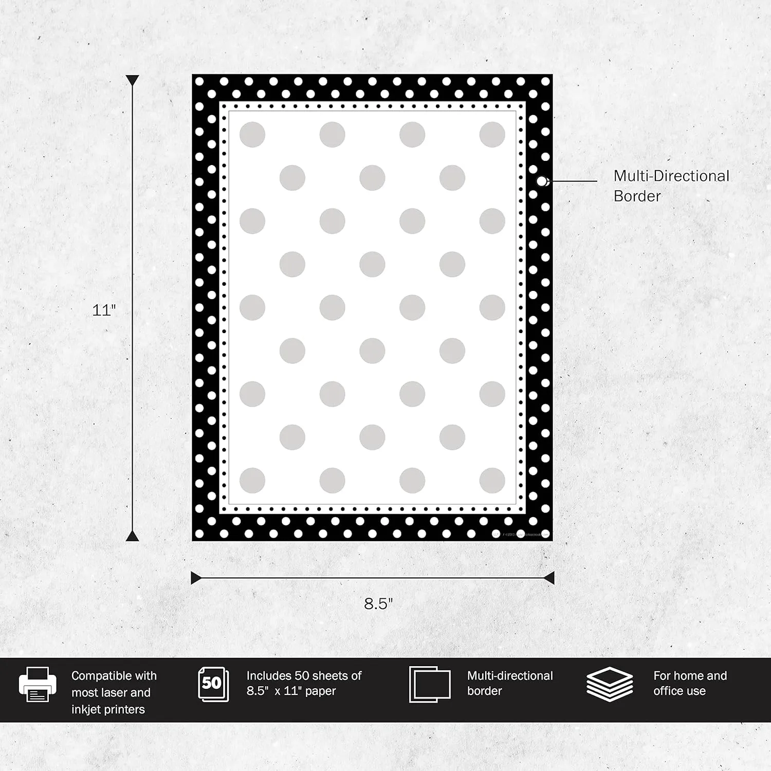 Barker Creek Designer Computer Paper, Black And White Dots, 8.5” x 11”, Decorative Printer Paper, Stationery