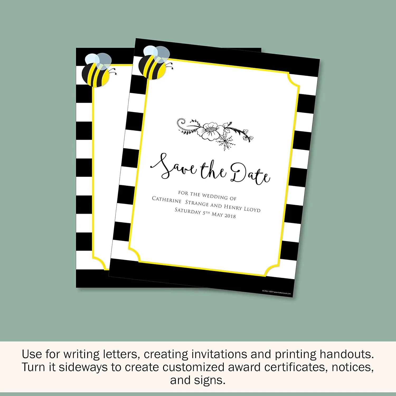 Barker Creek Designer Computer Paper, Wide Stripes With Bee, 8.5” x 11”, Decorative Printer Paper, 50 Sheets