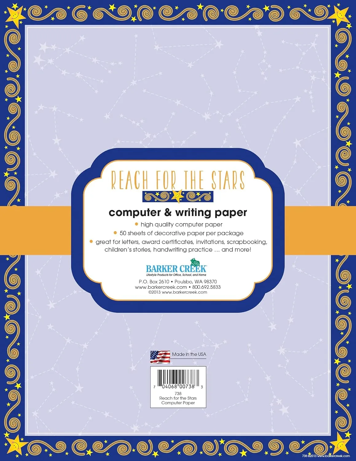 Barker Creek Designer Computer Paper, Reach for The Stars, 8.5” x 11”, Decorative Printer Paper, Stationery