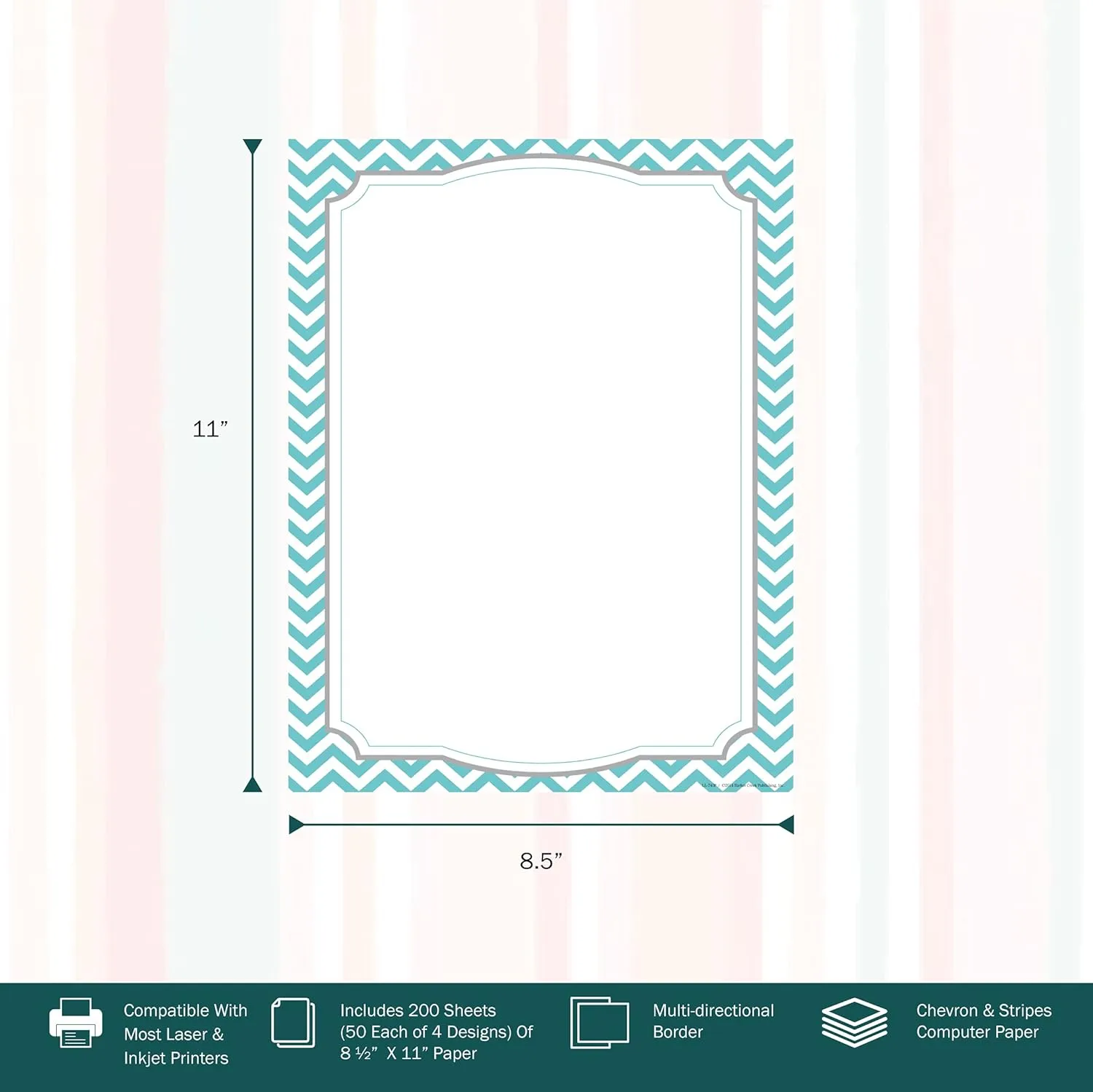BARKER CREEK Designer Computer Paper Set, Letter Size 8.5 x 11, 200 Sheets (4 Designs)