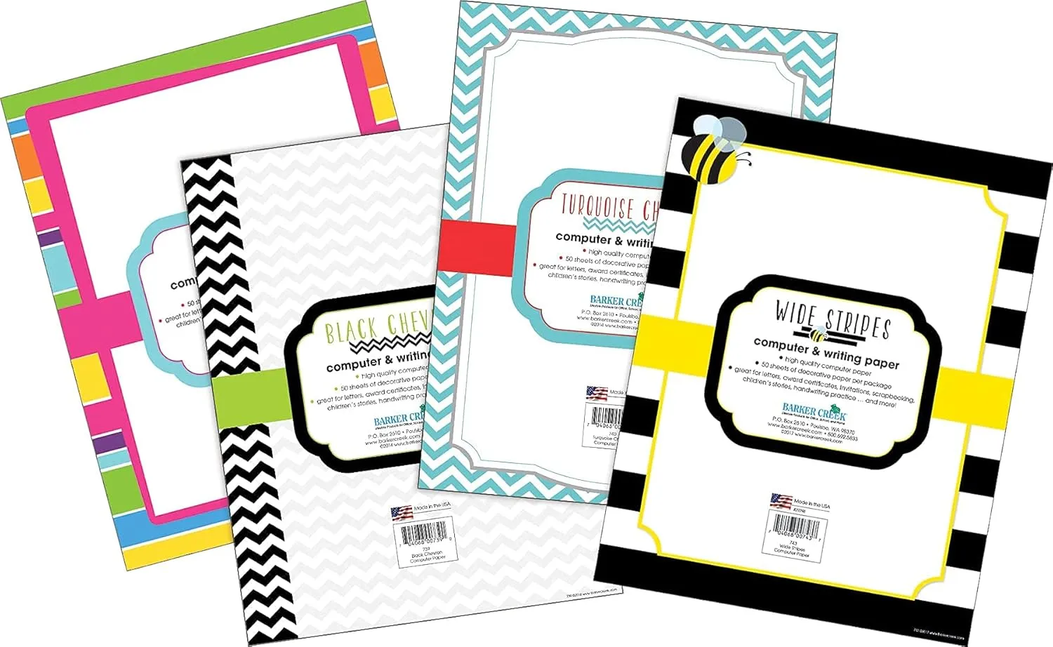 BARKER CREEK Designer Computer Paper Set, Letter Size 8.5 x 11, 200 Sheets (4 Designs)