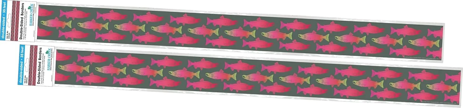 Barker Creek Double-Sided Border, Sea & Sky Salmon, Trim Out Bulletin Boards and Create Colorful Displays with 70' of