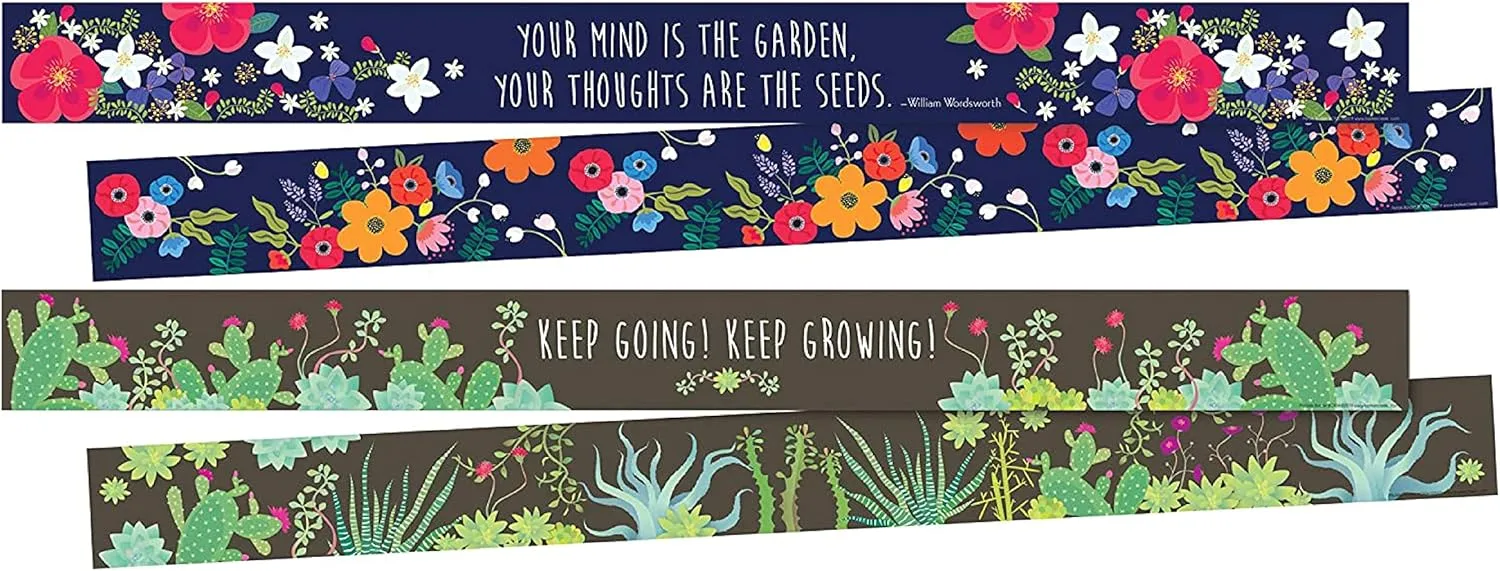 Barker Creek Double-Sided Border Set of 2, Petals & Prickles, Mixed-Design, 35' Each of 2 Designs