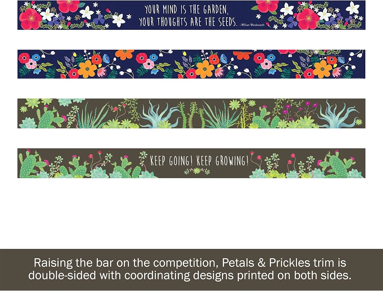 Barker Creek Double-Sided Border Set of 2, Petals & Prickles, Mixed-Design, 35' Each of 2 Designs